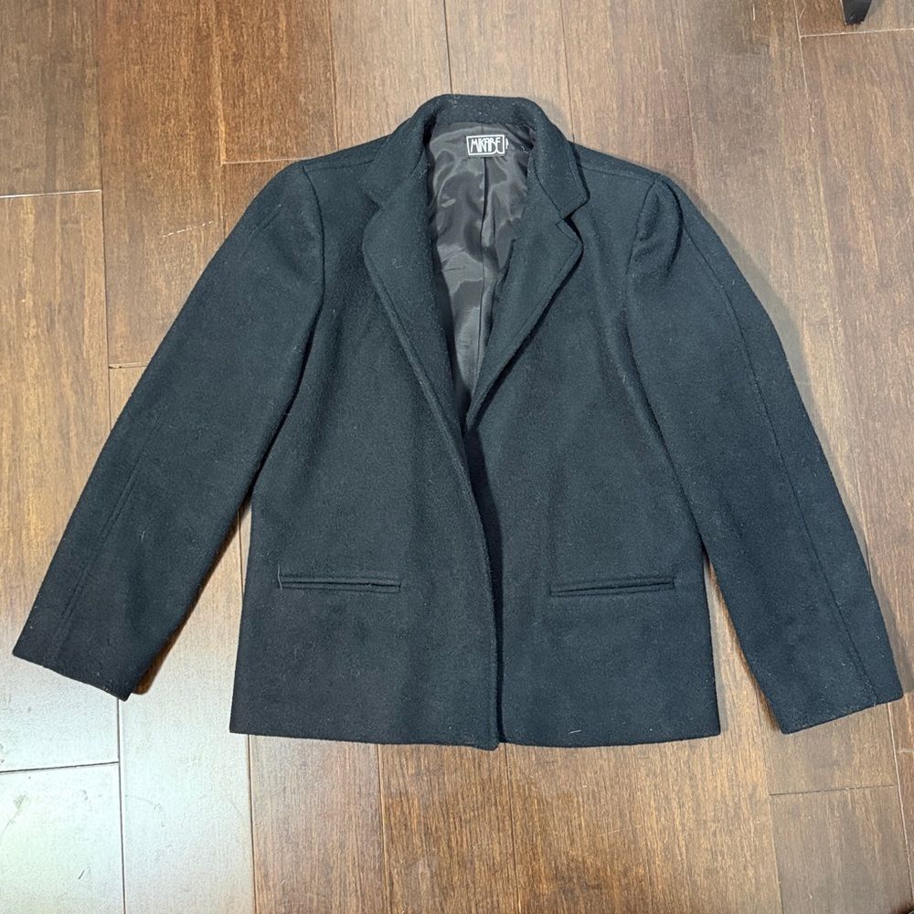 Vintage Mikabe Black Wool Cropped Blazer Jacket Coat Women's Small 10
